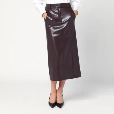The Andamane Bordeaux Faux Leather Midi Skirt In Brown