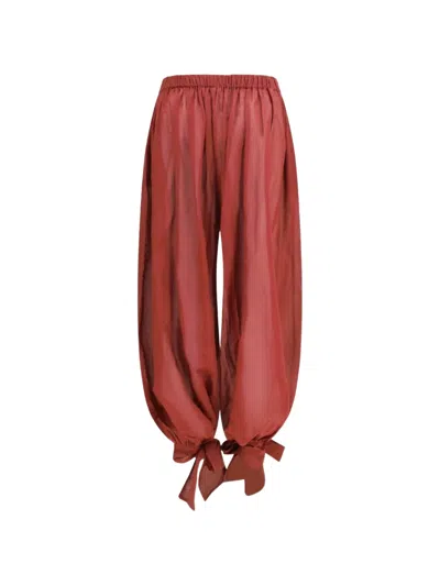 The Andamane Bow-detail Elasticated-waistband Trousers In Red