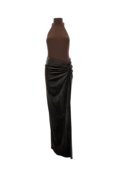 The Andamane Brown Jessie Halter Stretch Maxi Dress