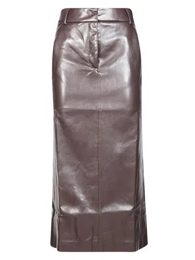 The Andamane Brown Leather-like Midi Skirt In Gray