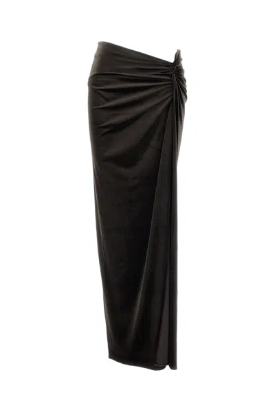 The Andamane Brown Zohra Twist Detail Velvety Stretch Maxi Skirt In Black