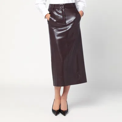 The Andamane Bordeaux Faux Leather Midi Skirt In Burgundy