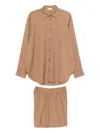The Andamane Button-up Shirt Boxer Shorts Ensemble (set Of Two) In Brown