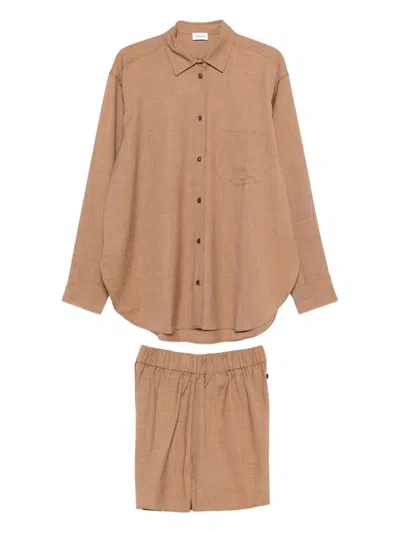 The Andamane Button-up Shirt Boxer Shorts Ensemble (set Of Two) In Brown