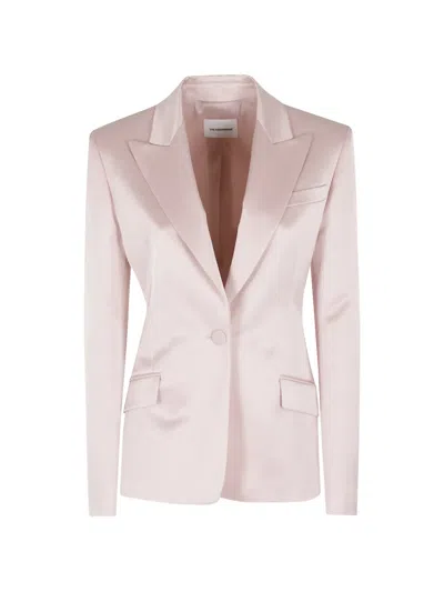 The Andamane Fitted Satin Blazer With Peak Lapels And Padded Shoulders In Pink