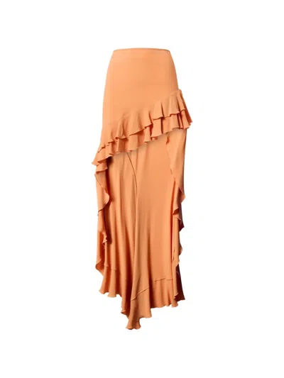 The Andamane Camelia Ruffled Asymmetric Skirt In Orange