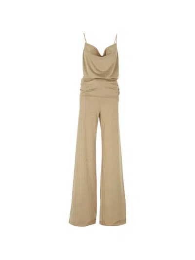 The Andamane Carla Cowl-neck Ruched Jumpsuit In Neutral