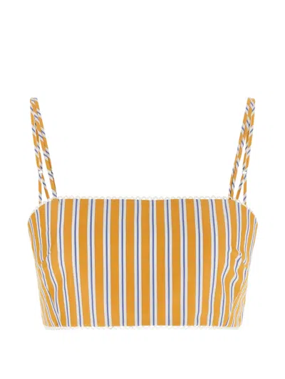 The Andamane Carrie Striped Smocked Cropped Beach Top In Yellow