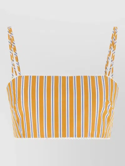 The Andamane Carrie Striped Smocked Cropped Beach Top In Yellow