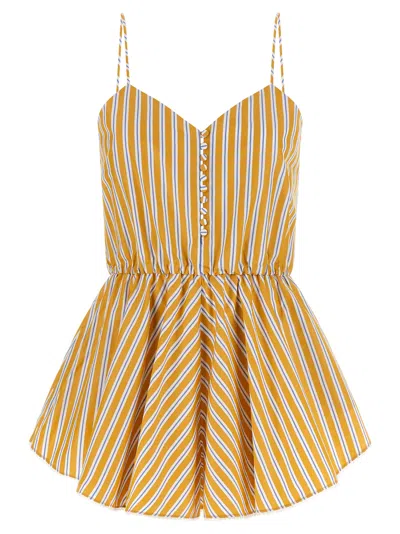The Andamane Celeste Jumpsuit Striped Flared Hem Straps Buttons In Yellow