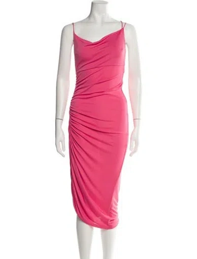 Pre-owned The Andamane Cowl Neck Midi Length Dress In Pink