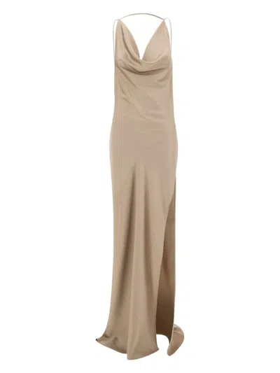 The Andamane Cowl Neck Satin Gown In Multicolor