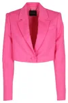 The Andamane Cropped Fuchsia Blazer With Classic Lapel In Pink