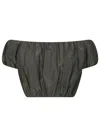 The Andamane Cropped Off-the-shoulder Top With Puff Sleeves In Gray