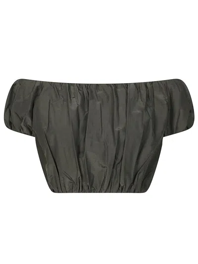 The Andamane Cropped Off-the-shoulder Top With Puff Sleeves In Gray