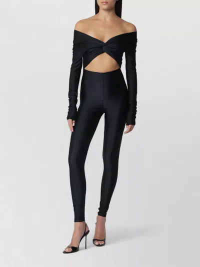 The Andamane Off-shoulder Fitted Long-sleeve Dress With Front Knot Cut-out Detail In Black