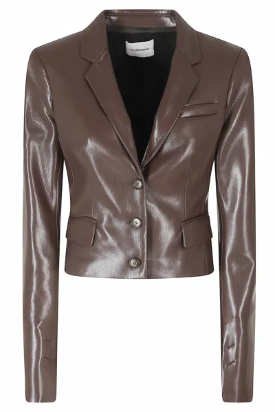 The Andamane Dark Brown Zefira Crop Length Single-breasted Polyester Blazer In Grey