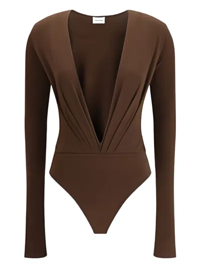 The Andamane Deep-v-neck Bodysuit In Brown