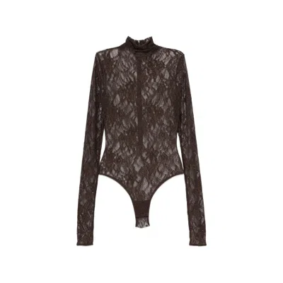 The Andamane Ziggy Lace-pattern High-neck Bodysuit In Brown