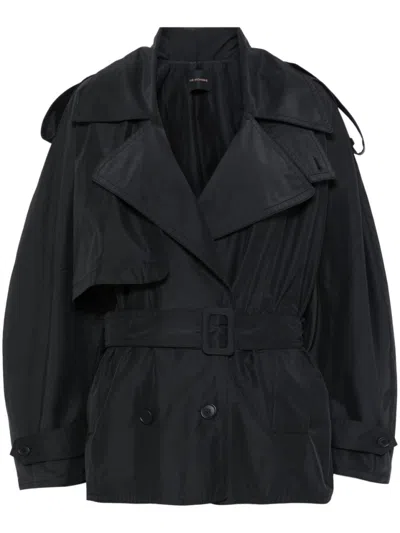 The Andamane Double-breasted Belted Black Jacket With Oversized Sleeves