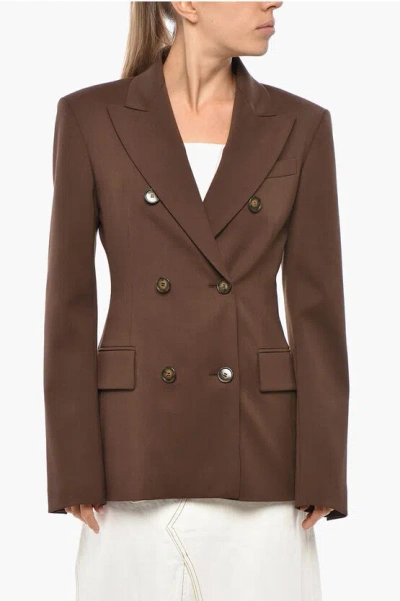 The Andamane Double-breasted Shannon Wool Blend Blazer In Brown