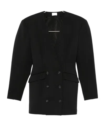 The Andamane Double-breasted Collarless Jacket In Black