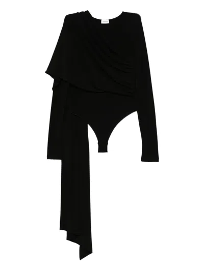 The Andamane Draped Asymmetric Bodysuit In Black