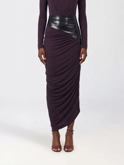 The Andamane Draped Asymmetric Hem Midi Pencil Skirt In Purple