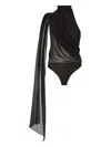 The Andamane Draped Cape Bodysuit In Black