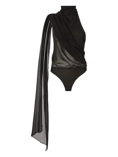 The Andamane Draped Cape Bodysuit In Black