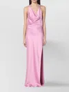 The Andamane Draped Detail Halter Neckline Open Back Dress In Pink
