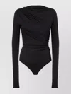 The Andamane Draped Detail Long Sleeves Open Back Bodysuit In Black