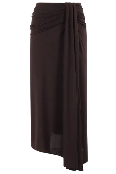 The Andamane Draped Jersey Stretch Skirt With Asymmetrical Hemline