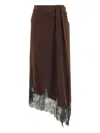 The Andamane Draped Lace-trim Midi Skirt In Brown