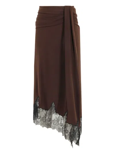 THE ANDAMANE DRAPED LACE-TRIM MIDI SKIRT