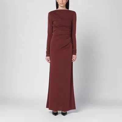 The Andamane Draped Long Dress In Cocoa Colour Women In Brown