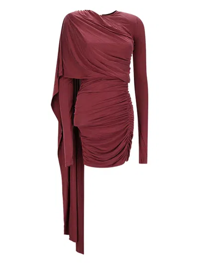 The Andamane Draped Long-sleeve Dress In Red
