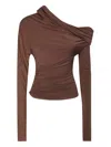 The Andamane Fitted Long-sleeved Top With High Neckline And Smooth Texture In Brown