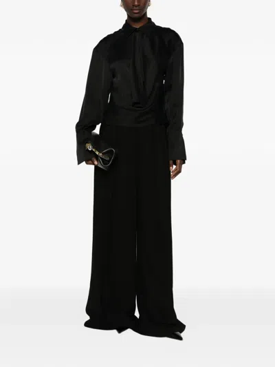 The Andamane Draped Long-sleeve Blouse In Black