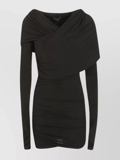 The Andamane Draped Neckline Fitted Mini Dress In Black