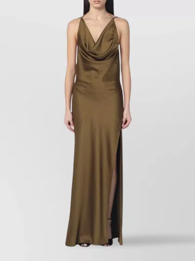 THE ANDAMANE DRAPED NECKLINE HALTER NECK OPEN BACK DRESS