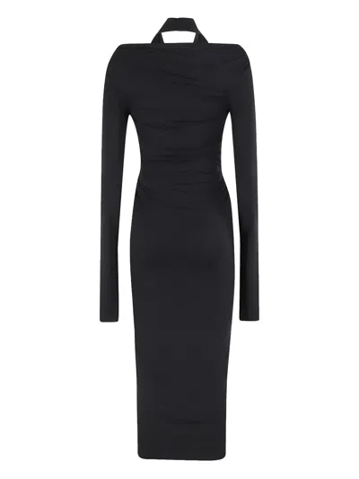 The Andamane Draped-neckline Midi Dress In Black