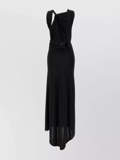 The Andamane Draped Neckline Ruched Sleeveless Dress In Black