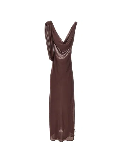 The Andamane Draped Tie-detail Dress In Brown