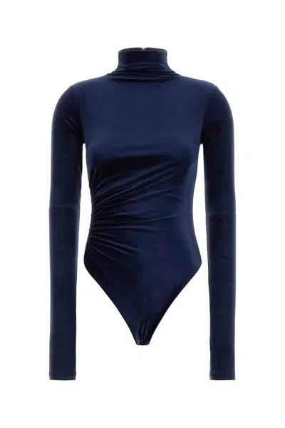 The Andamane Draped Turtleneck Bodysuit In Blue