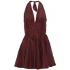 The Andamane Halter Neck Flared Skirt Pleated Mini Dress In Brown