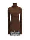 The Andamane Lace-trimmed Turtleneck Mini Dress In Brown