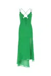 The Andamane Silk Dress With Unique Hemline And Front Cut-outs In Green