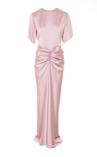 The Andamane Iris Satin Maxi Dress In Pink