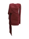 The Andamane Draped Long-sleeve Dress In Red